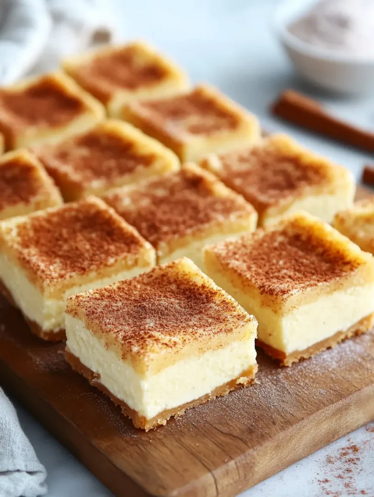 Snickerdoodle cheesecake bars with a cinnamon sugar topping on a wooden serving board.