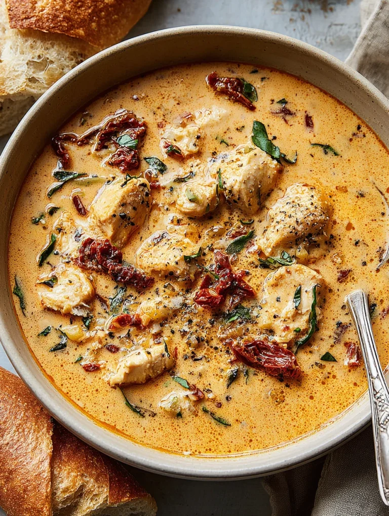 Bowl of Marry Me Chicken Soup with creamy broth, sun-dried tomatoes, and herbs.