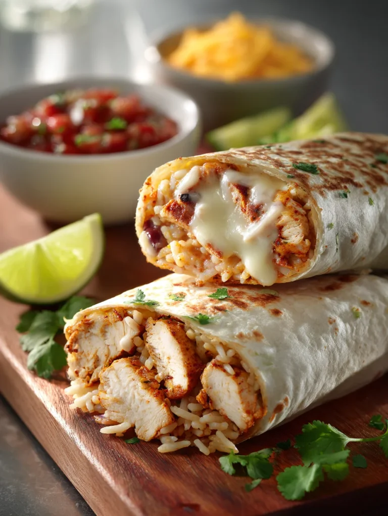 Chipotle chicken burrito filled with spicy grilled chicken, rice, and melted cheese.