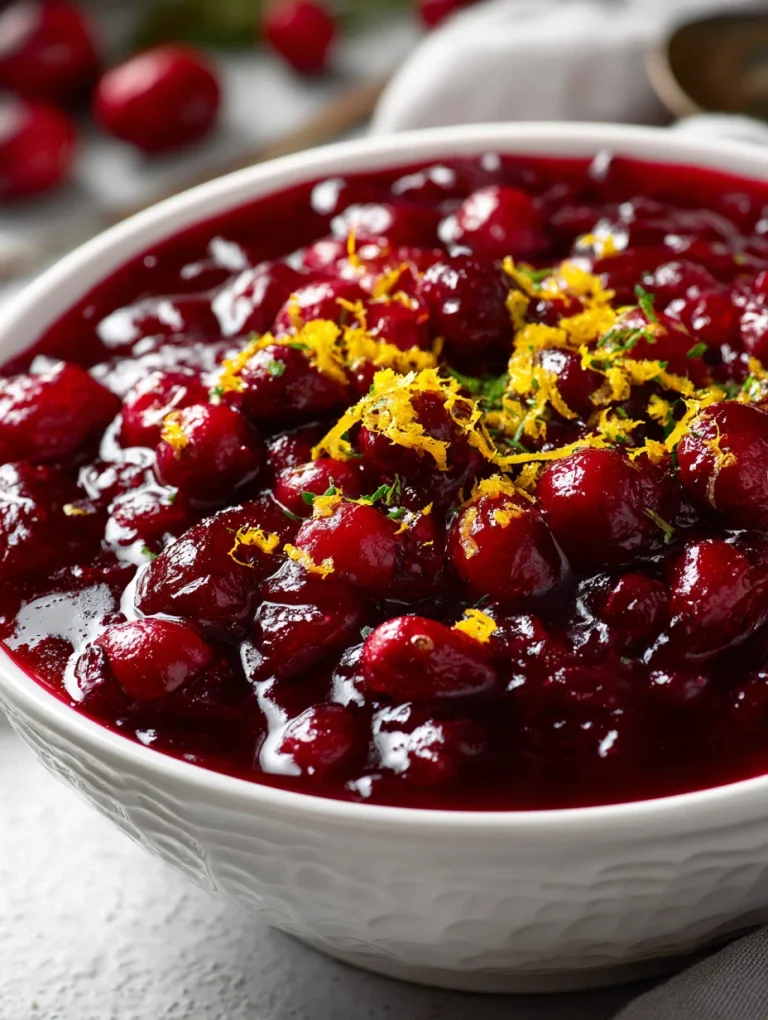 Homemade cranberry orange sauce with fresh cranberries and orange zest