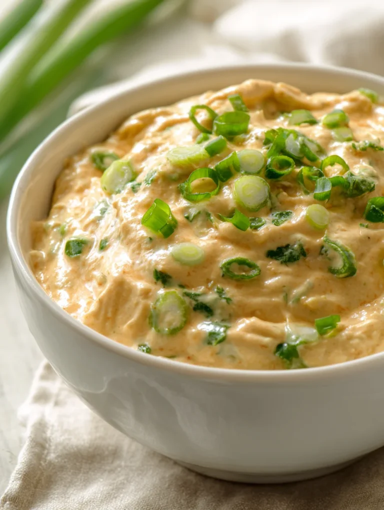 Creamy Hissy Fit Dip garnished with chopped green onions served in a white bowl