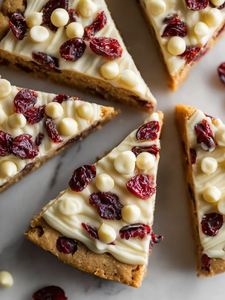 Starbucks cranberry bliss bars topped with white chocolate chips and dried cranberries