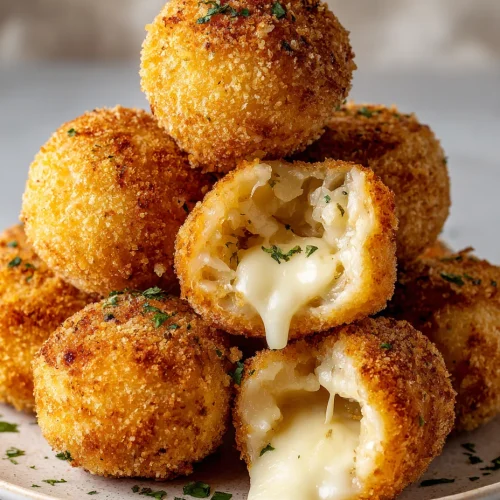 Italian rice balls with crispy coating and melted cheese filling