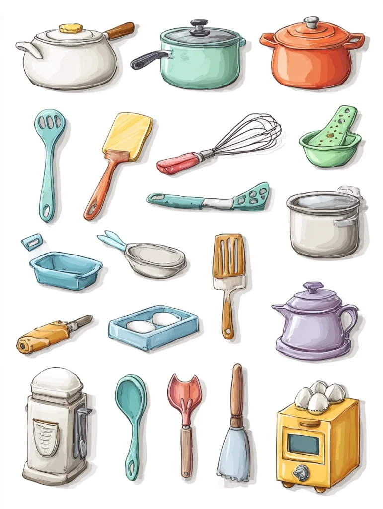 best kitchen tools in cartoon style