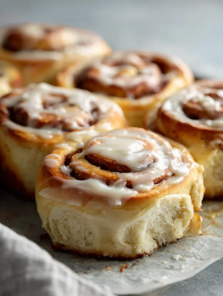 Soft one hour cinnamon rolls with vanilla cream cheese icing