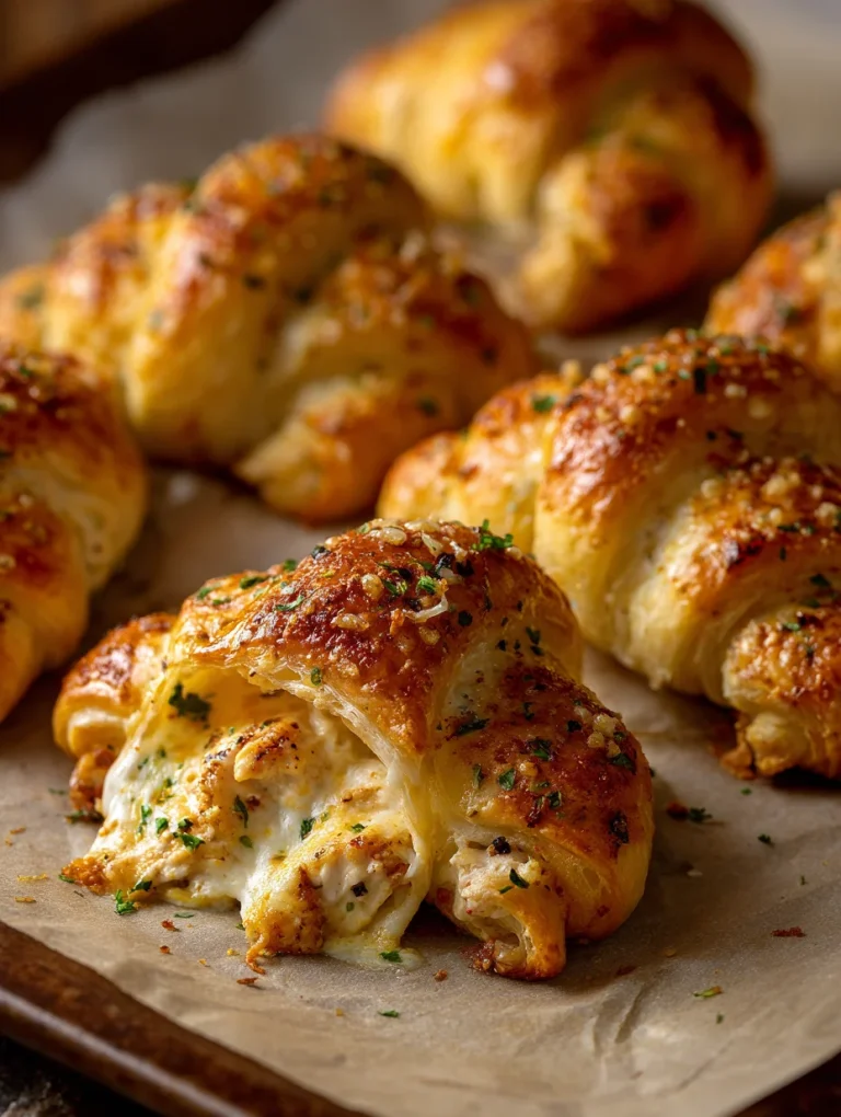 Chicken Alfredo stuffed crescent rolls with melted cheese