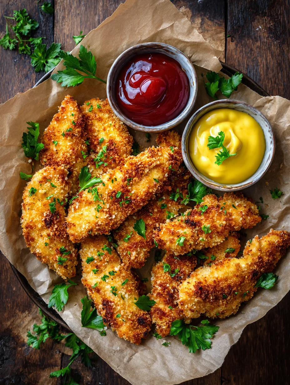 Crispy oven baked chicken tenders with dipping sauces