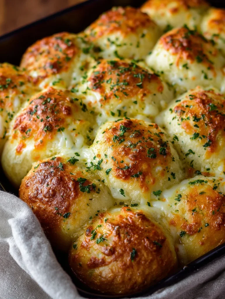Cheesy garlic butter rolls baked until golden and topped with parsley.