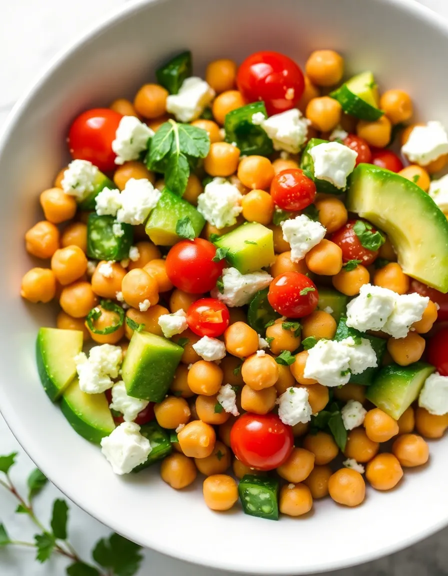 Chickpea feta avocado salad with cherry tomatoes and fresh herbs