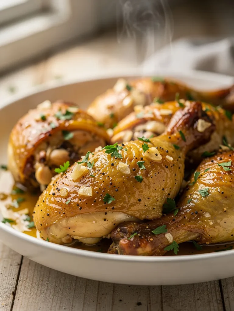 Crockpot garlic butter chicken drumsticks with mushrooms and herbs