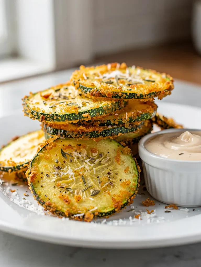 Crunchy zucchini chips with parmesan crust and dipping sauce