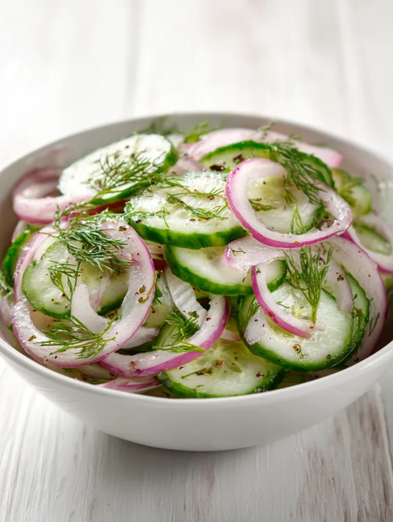 Fresh cucumber and red onion salad with dill