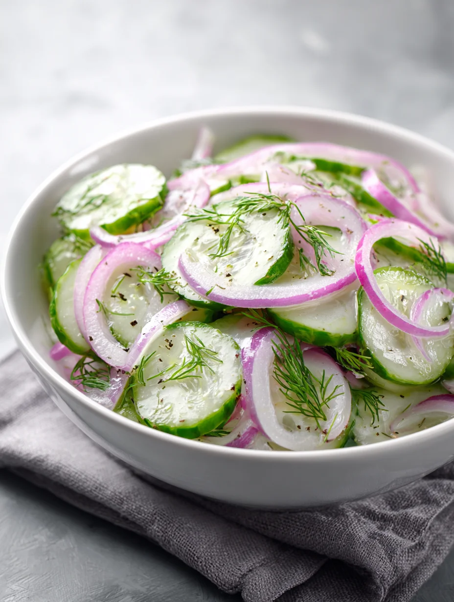 Cucumber and onion salad with dill in light dressing