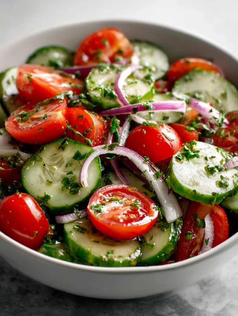 Cucumber and tomato salad with red onion and herbs